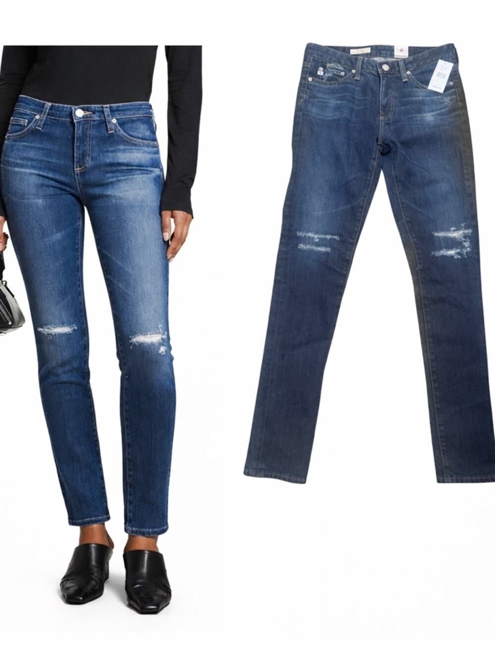 AG Prima Mid Rise Cigarette Jeans 27 Dark Wash Stretch Slim Straight NWT